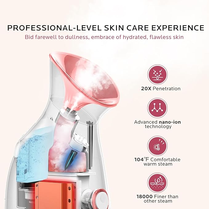 Facial Steamer Skin Care Kit: Face Steamer Home Spa Deep Cleaning Unclogs Pores - Humidifier Hot Mist Relaxing Self Care Gifts for Women with 17 Skin Care Tools