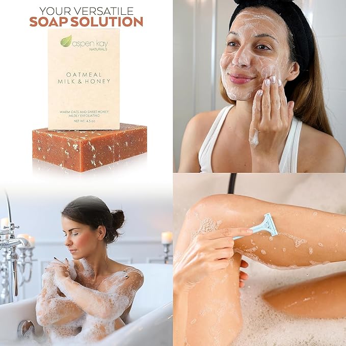 Aspen Kay Naturals Goats Milk, Honey & Oatmeal Soap Bar – with Organic Raw Honey, Goats Milk, Rolled Oats & Shea Butter - Exfoliating Soap – For All Skin Types - Handmade in Florida. (2 pack)