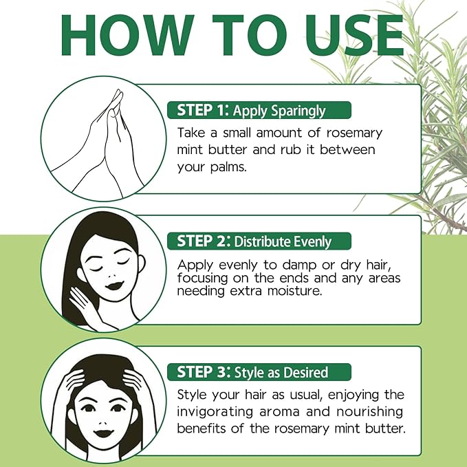 WOZUTUNT Rosemary Mint Butter for Hair Growth Strengthen and Strong Roots, Nourish Dry Scalp Split Ends, Organic Product for All Hair Type, 4 Fl Oz