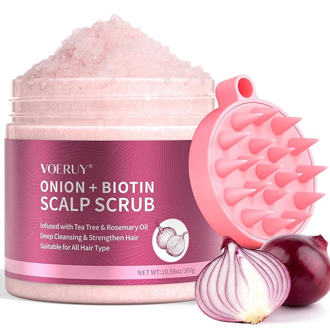 Scalp Scrub, Onion Scalp Exfoliator Shampoo, 2-in-1 Scalp Treatment with Biotin, Hair Treatment to Clarify and Remove Build Up, 10.6oz/300g