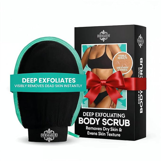 Dermasuri - Deep Exfoliating Glove - Polishing Mitt Body Scrubber - Korean Skin Cleaner Exfoliator & Dead Skin Buffing Treatment - Gifts for Women & Men - Keratosis Pilaris Scrub Remover - (1 Pack)