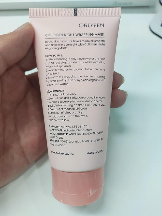 Collagen Night Wrapping Mask for Glowing Skin, Collagen Overnight Wrapping Peel Off Facial Mask for Elasticity Hydration, Reduce Sagging Dullness, 2.65 fl.oz, Pink(Brush Included)