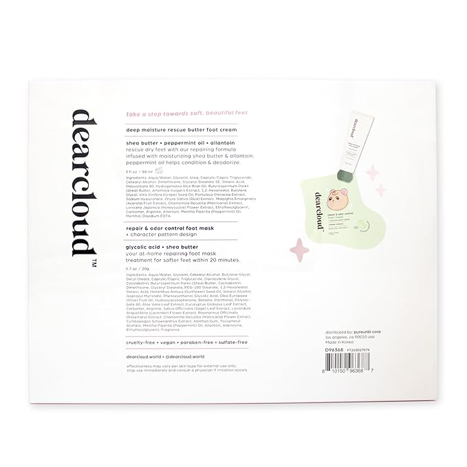 dearcloud Soft As Snow Foot Rescue Set - Foot Mask for Dry Cracked Feet + Moisturizing Foot Cream - Self Care Gift Set (Fresh Eucalyptus and Peppermint)