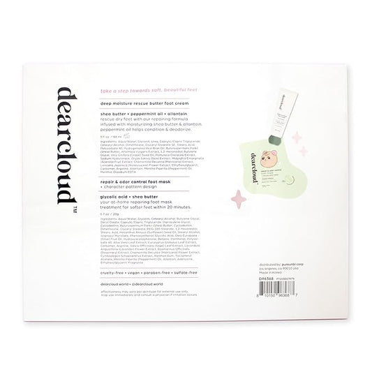 dearcloud Soft As Snow Foot Rescue Set - Foot Mask for Dry Cracked Feet + Moisturizing Foot Cream - Self Care Gift Set (Fresh Eucalyptus and Peppermint)