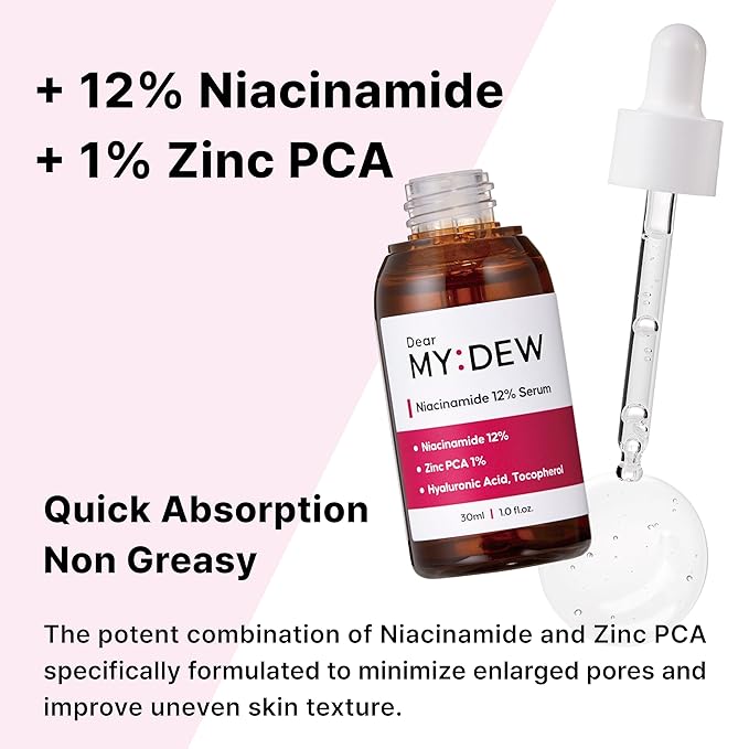 12% Niacinamide Serum with 1% Zinc PCA, Pore Minimizer for Face, Control Excess Oil and Sebum, Improve Uneven Skin Tone, Discoloration Correcting, Fast Absorbing, Korean Skincare, 1Fl Oz