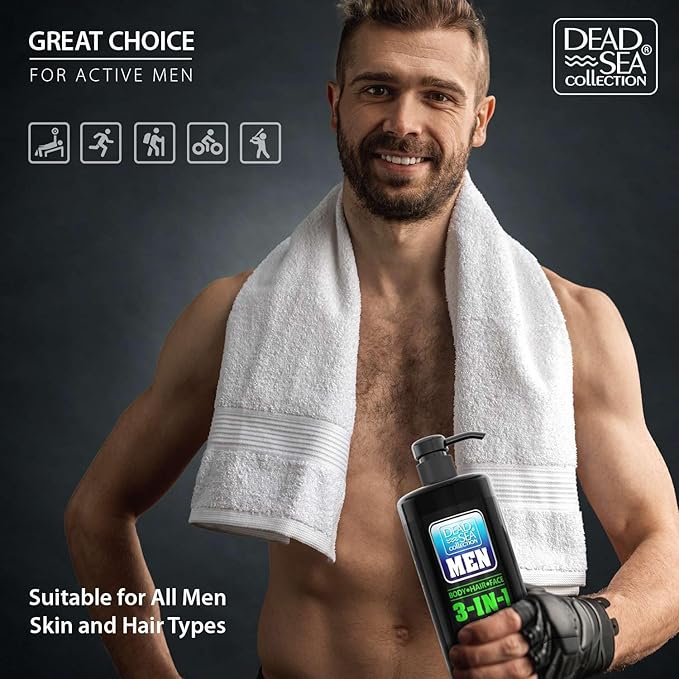Dead Sea Collection Mens Body Wash 3 in 1 – Peppermint Body Wash for Men – Shower Gel – Shampoo – Shower Soap for Face and Hair – Pack of 2 Bottles (33.8 Fl. Oz. Each)