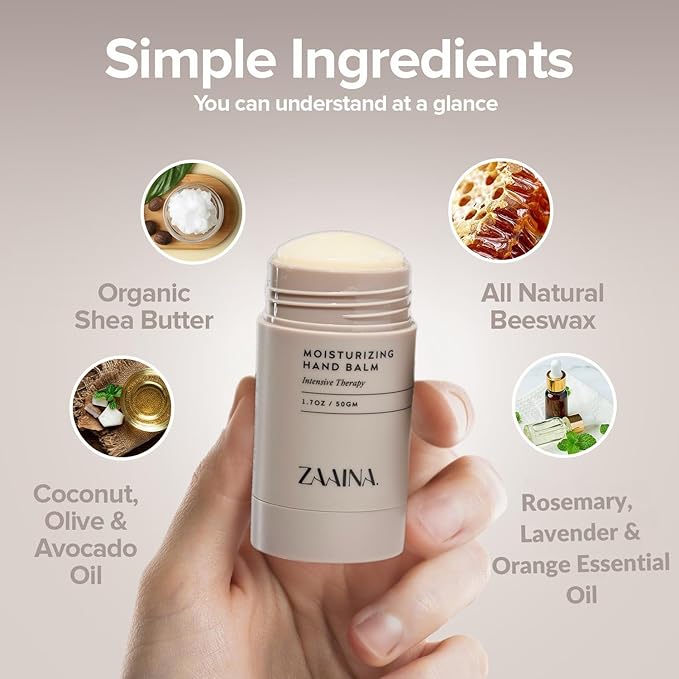 ZAAINA Intensive Hand Balm Stick - Miracle Hand Cream for Dry and Cracked Skin, Natural Soothing Moisturizing Balm for Dry Hands, Fast Relief for Men & Women from Extreme Dryness, Handmade in USA