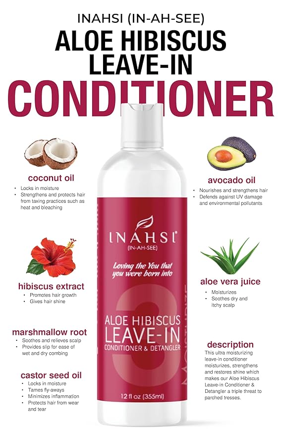 Inahsi Aloe Hibiscus Leave-In Conditioner | Hair Conditioner for Men, Women, or Kids with Curly Hair | Hair Products for Naturally Curly Hair 12 oz | Made in the USA