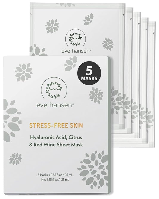 Eve Hansen Collagen Face Mask Sheets Set of 5 – Hydrating & Nourishing Care for All Skin Types – With Hyaluronic Acid, Tangerine Peel, Blueberry Extract & Spinach Leaf
