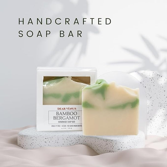 Handcraft Cold-Process Soap Bar, Bamboo Bergamot Scent (1 pack,) Handmade Body and Face Soap For Men And Women, Vegan, Cruelty Free, Made in USA, 4.2oz - Fresh Collection