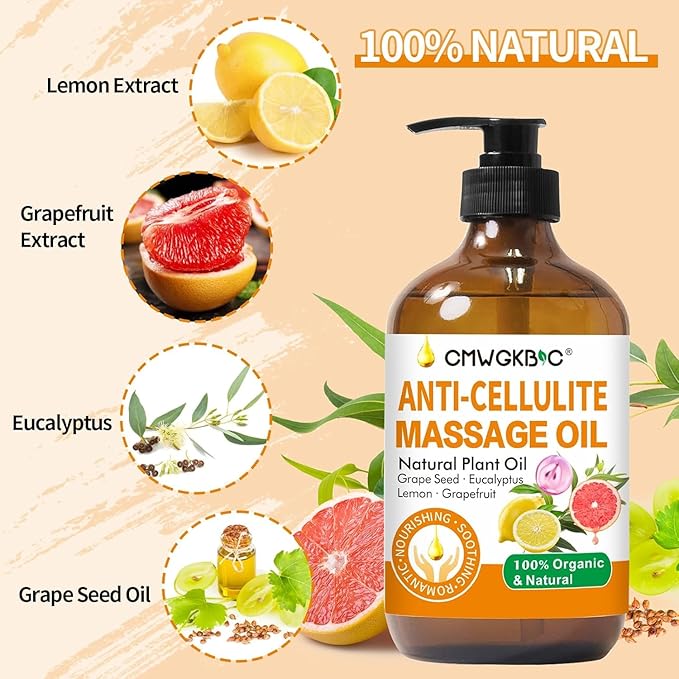 Anti Cellulite Oil Massage Oil for Massage Therapy,Body Oil for Skin Tightening & Cellulite Remover in Thighs and Butt,Cellulite Treatment Massage Oil,Assists with Firming,Toning & Moisturizes Skin