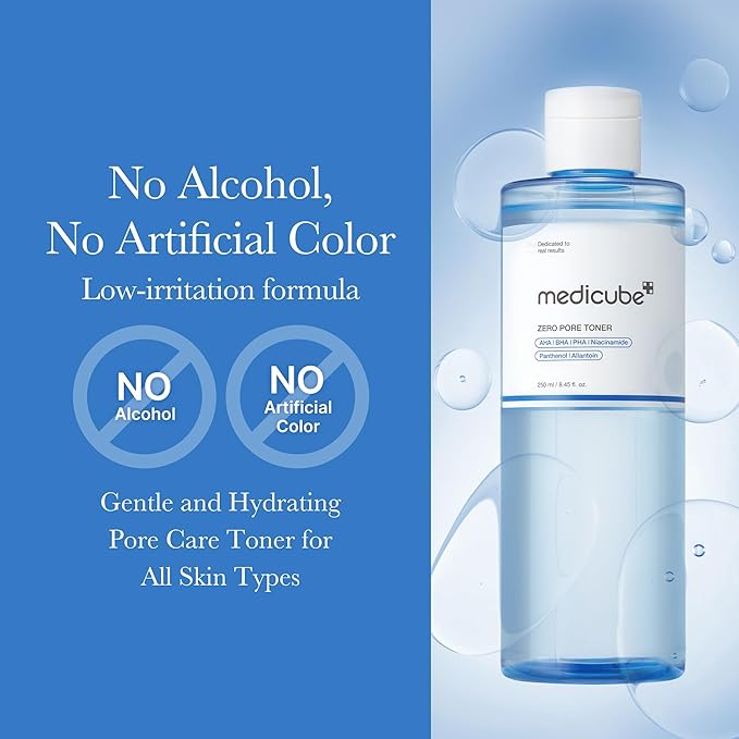 medicube Zero Pore Toner I Exfoliating & Hydrating Blue Bottle Water Toner with AHA, BHA, PHA, Niacinamide, and Panthenol | Korean Skin Care for Pores, Texture, and Moisture Care (8.45 fl. oz.)