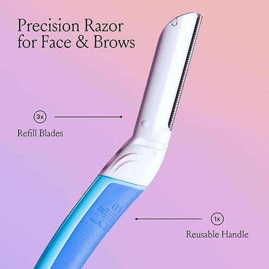 Billie - Dermaplane Starter Kit - Reusable Handle + 3 Refill Blades - Remove Facial Hair + Perfectly Shape Brows - Dermatologist-Approved - WaterPark