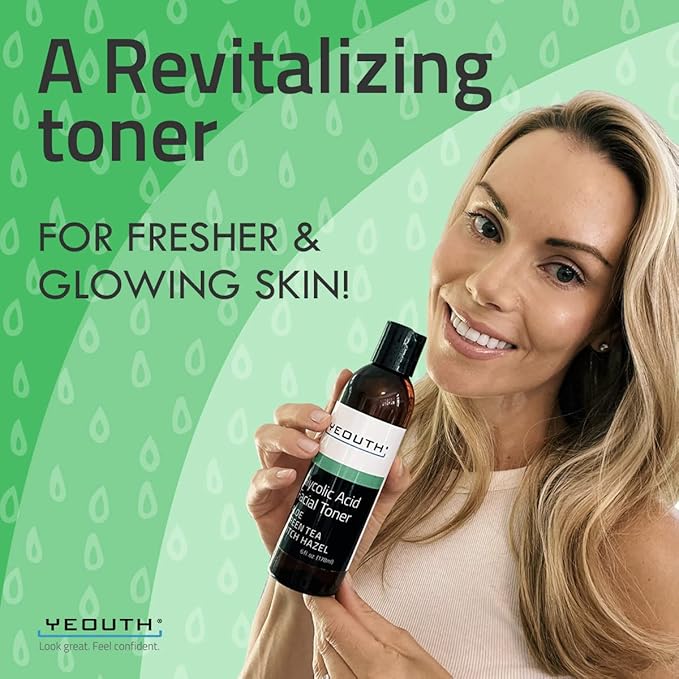 YEOUTH Glycolic Acid Toner for Face 8% with Witch Hazel, Hydrating Face Toner for Women and Men, Gentle AHA Exfoliant for Smoother-Looking Skin 6oz