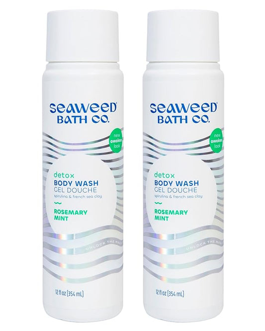 Seaweed Bath Co. Detox Body Wash - Rosemary Mint | Hydrating Foaming Cleanser with Refreshing Natural Ingredients | Vegan, Paraben and Sulfate Free Shower Gel for Women and Men | 12 oz (Pack of 2)