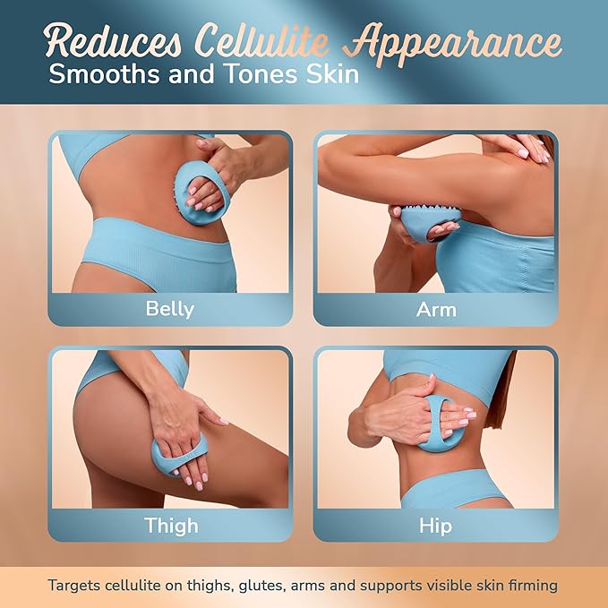 Anti-Cellulite Silicone Massager Brush - Deep Tissue Body Scrubber for Cellulite Remover, Skin Firming & Lymphatic Drainage - Exfoliating Massage Tool with Grip Handle for Legs & Body - Blue