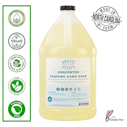 Adams Handmade Soap Thin Castile Foaming Liquid Hand Soap 1 Gallon Refill - Unscented (Pack of 4)