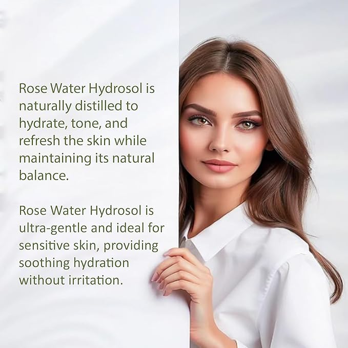 8oz Rose Hydrosol Water - 100% Pure Rose Hydrosol Cleanser - Hydrating Facial Toner Rose Water for Skin Face and Hair, Linen for Sheets, Room Freshener, Body Fragrance by Organic Pure Oil