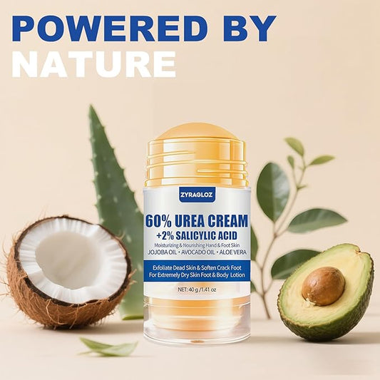 Urea Cream Stick 60% plus 2% Salicylic Acid, 2PCS Maximum Strength Urea Cream for Feet, Foot Lotion Stick for Cracked Heels, Dry Hands & Rough Knees, Callus Remover & Skin Softener, Soften Dead Skin