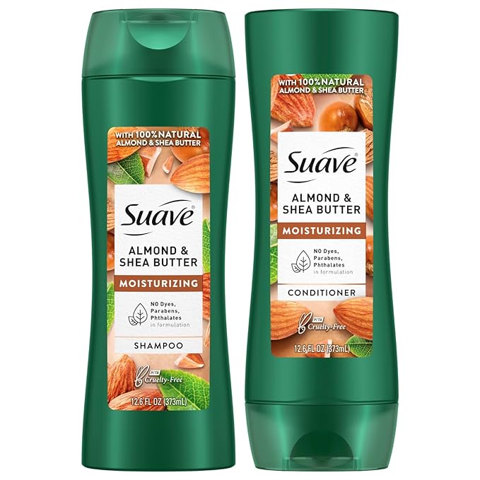 Suave Shampoo and Conditioner Set, Almond & Shea Butter - Moisturizing Shampoo & Conditioner, Dry Hair Treatment, Scented, 12.6 Oz Ea (2 Piece Set)