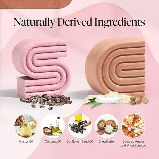 Kitsch Castor Oil Shampoo & Shea Butter Conditioner Bar – Shampoo and Conditioner Set - Hydrating & Moisturizing Bar Soap - Free of Paraben, Silicone, Sulfate - Made in USA - 2pc Set