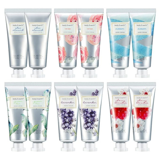 BODY & EARTH Hand Cream, Hand Lotion, 12 Pcs Travel Size Hand Cream Gift Set for Women Dry Hands Moisturizing with Shea Butter Valentines Mini Hand Lotion Gift Set for Women