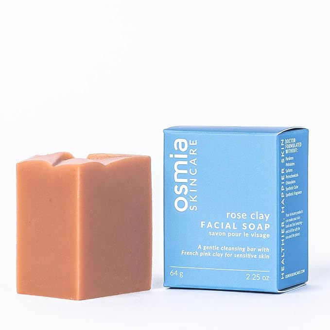 Osmia Skincare - Natural Rose Clay Facial Soap Bar | Coconut Milk, Jojoba Oil, Mango Butter | Soothe, Plump, Soften | Clean Beauty For Healthy Skin (2.25 oz | 64 g)