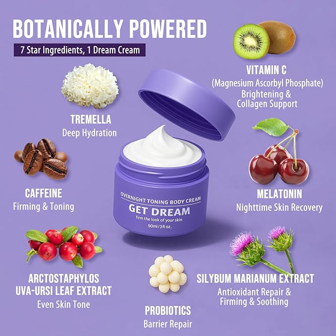 Get Dream Overnight Toning Whip: Body Firming Cream Cellulite Remover for Legs and Body – Skin Tightening Cream for Body (3 Ounce (Pack of 1), Floral Sweet)