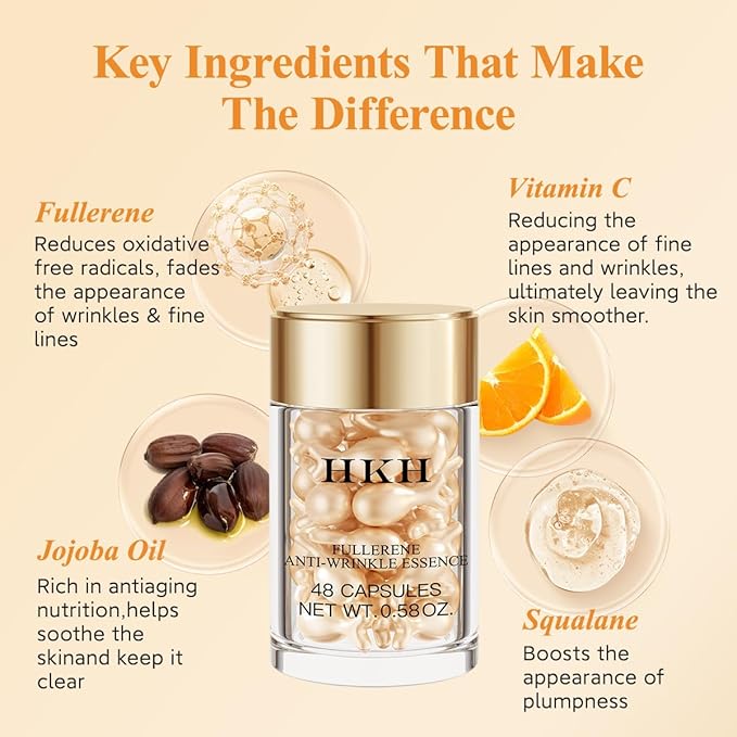 Vitamin C Face Serum Oil - HKH Vit C with Vitamin E Anti-Aging Serum Capsules, Firming Skin & Reduces Fine Lines, 48 Travel-Friendly Skincare Capsules for Smooth, Moisturized Skin, with Scissors