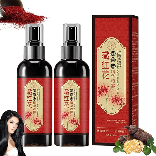 Saffron Hair Blackening Spray, Saffron Hair Spray, 100ml Herbal Extracts Hair Serum, Saffron and Polygonum Multiflorum Essence Spray, Leaving Hair Shiny & Prevent Gray Hair (2Pcs)