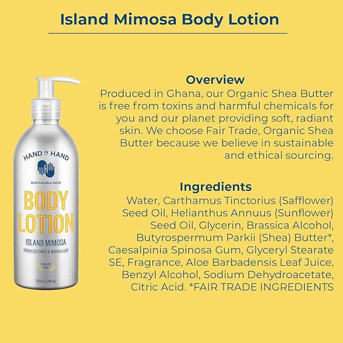 Hand in Hand Body Wash, Body Lotion, Liquid Hand Soap, and Sugar Scrub Combo Pack, Fresh Coconut & Mango Leaf, Island Mimosa Scent