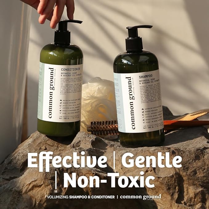 Common Ground All Natural Shampoo and Conditioner Set; Paraben and Cruelty Free, Organic, Vegan, Plant-Based Formula, Botanical Scent and Avocado Oil Extract, for Men and Women