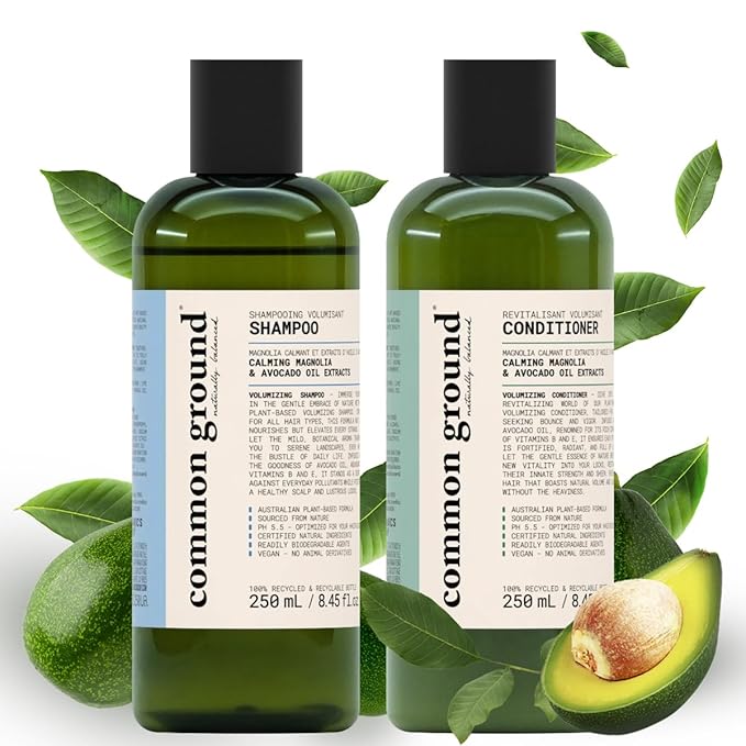 Common Ground All Natural Shampoo and Conditioner Set; Paraben and Cruelty Free, Organic, Vegan, Plant-Based Formula, Botanical Scent and Avocado Oil Extract, for Men and Women