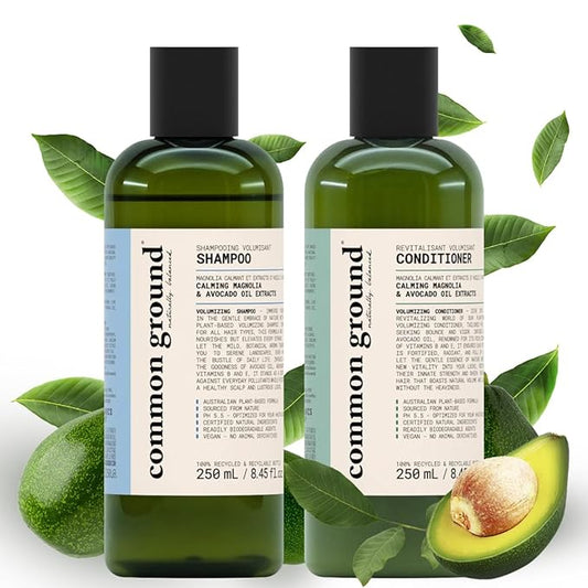 Common Ground All Natural Shampoo and Conditioner Set; Paraben and Cruelty Free, Organic, Vegan, Plant-Based Formula, Botanical Scent and Avocado Oil Extract, for Men and Women