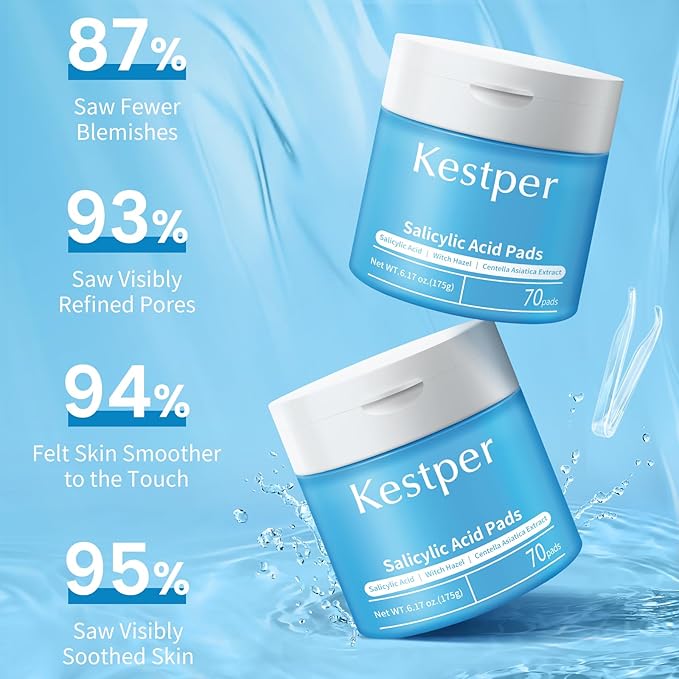 Salicylic Acid Exfoliating Facial Pads for Blemish-Prone Skin |Daily Pore Cleansing & Oil Control | Soothing Skincare Witch Hazel Toner Pads | 70 Count