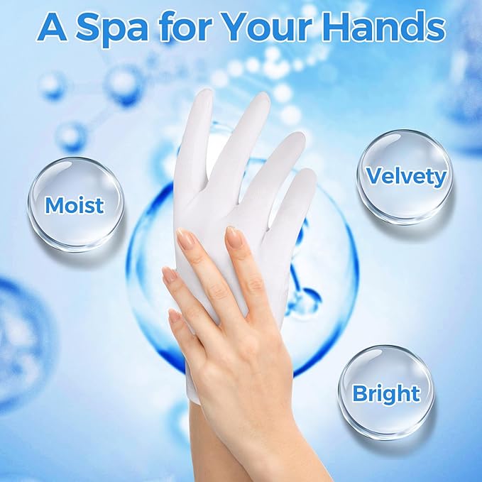 Donfri 2 Pairs White Moisturizing Gloves Overnight Cotton Gloves for SPA, Dry Hands Eczema, Hand Care, Day and Night Healing，Reusable