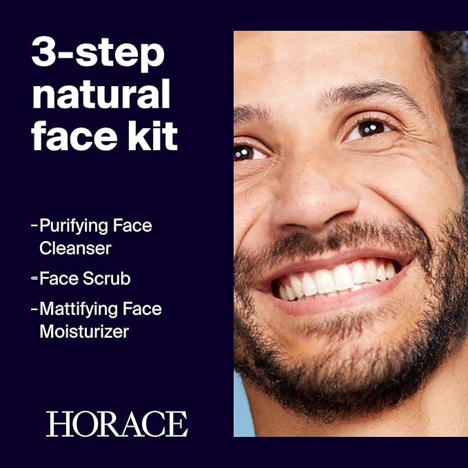 HORACE Gift Set with Purifying Face Cleanser, Gentle Face Scrub, and Mattifying Face Moisturizer - Skincare Set for Cleansing and Hydrating