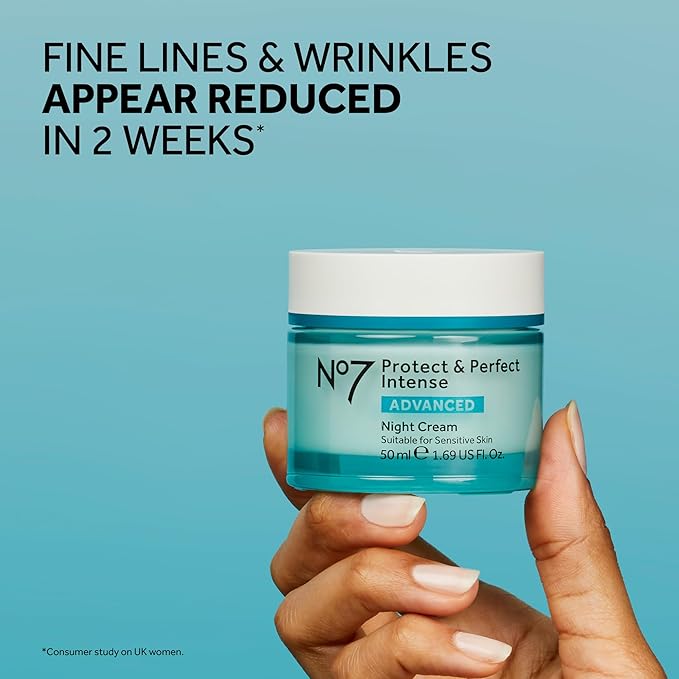 No7 Protect & Perfect Intense Advanced Night Cream Fragrance Free - Vitamin E & Shea Butter Face Cream - Fine Line Reducing Moisturizer with Collagen Peptide Technology (1.69 fl oz)