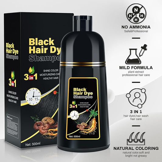 Black Hair Dye Shampoo 3 in 1 Champu Para Canas for Gray Hair Coverage, Natural Herbal Black Hair Color Shampoo for Women, shampoo para pintar el cabello