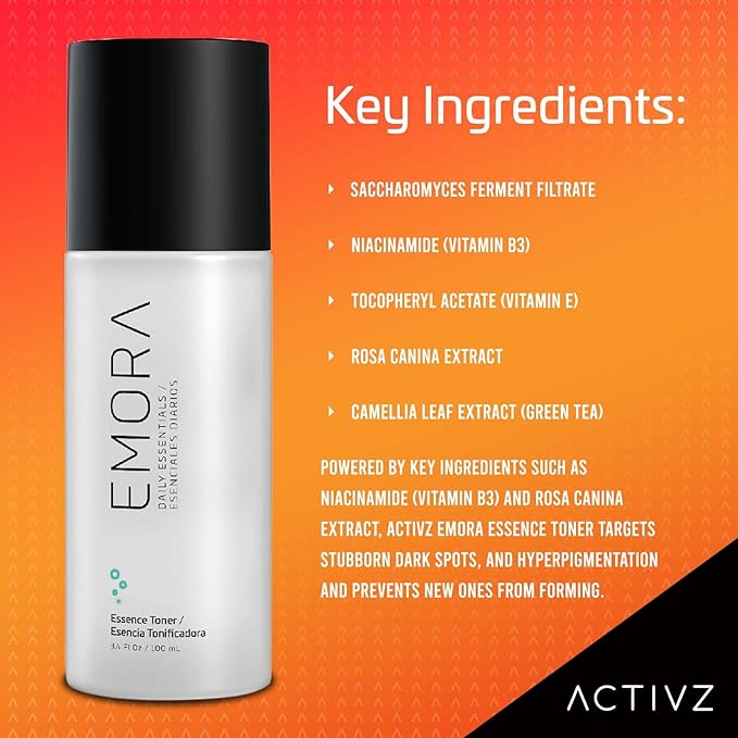 ACTIVZ Emora - Essence Toner with Rice Water - Refines Pores, Nourishes Skin - Enriched with Vitamin B3, Green Tea, and Ferment Filtrate - 100ml
