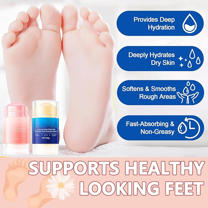Crack Feet Prevention Stick, Urea Cream 60%, Anti Crack Foot Cream Stick, Strength Moisturizer Foot Lotion stick, Softening and Nourishing Cream, for Dry, Cracked Heels & Thickened Skin (Pink+Blue)