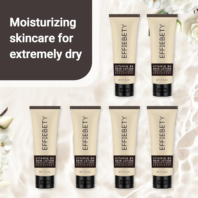 6 Pack Vitamin B5 Skin Lotion, Gentle Moisturizing Lotion Nourishes Dry Skin With Hibiscus Flower, Rose & Peony, Non-Comedogenic, Travel-Size (1.7 fl oz)