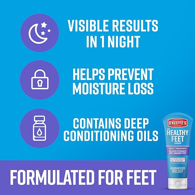 O'Keeffe's for Healthy Feet Night Treatment Foot Cream - 7 oz Tube (2 Pack) - Overnight Relief for Extremely Cracked, Dry Feet, Repairing Skincare, Instantly Boosts and Retains Moisture Levels