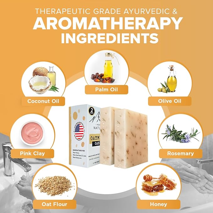 iHeart Gentle Moisture Oatmeal Eczema Soap (2 Packs) with Olive Oil and Shea Butter - Hydrating, Nourishing, Cleansing, and Soothing for Sensitive Skin - Infused with Honey, Oats, and Rosemary