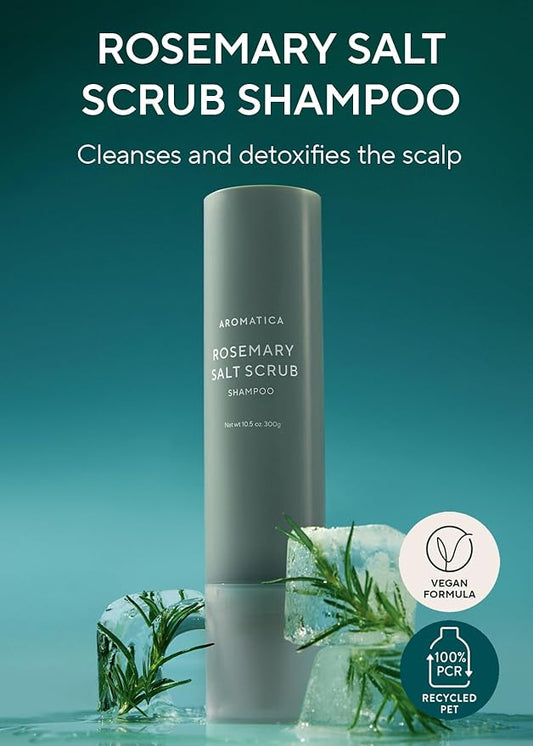 AROMATICA Rosemary Salt Scrub Shampoo - Hair Loss Korean Scalp Detox Shampoo with Rosemary Scalp Oil | Scalp Exfoliator with Salt Scrub for Oily Scalp | Sulfate Free, Silicone Free (10.5 oz / 300g)