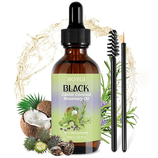 Hair Growth Oil, 6-in-1 Serum with Cold Pressed Castor, Coconut, Rosemary, Argan Oils, Biotin, Caffeine for Hair, Eyelashes, Eyebrows and Beard, 2 Fl Oz/pcs