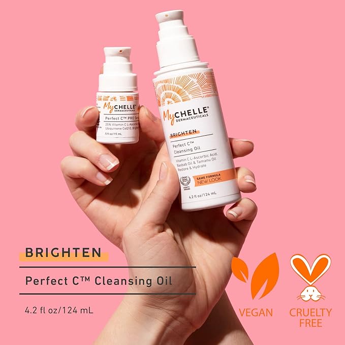 MyCHELLE Dermaceuticals Perfect C Cleansing Oil, 4.2 Fl Oz - Facial Cleanser with Vitamin C L-Ascorbic Acid, Baobab Oil & Tamanu Oil to Restore & Hydrate Your Skin