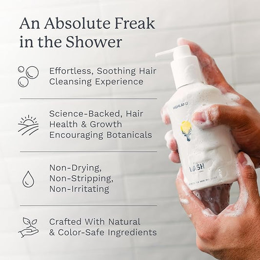 Highland: The Wash. Your new hair and scalp optimized shampoo alternative. Hydrating, balancing, nourishing & strengthening. Crafted with botanical ingredients.