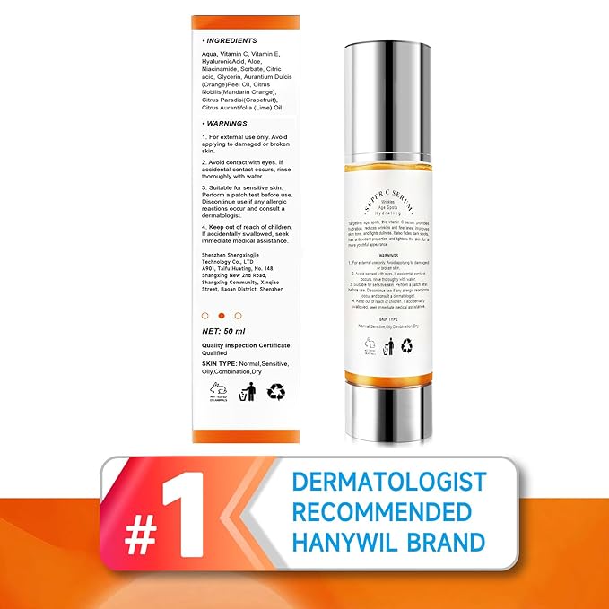 HANYWIL Super Vitamin C Serum for Women over 70, Vitamin C Serum for Face, Dark Spot Remover for Face, Hyaluronic Acid Skin Care, Targets Age Spots, Hydrates and Wrinkle Reduction 1.7fl oz