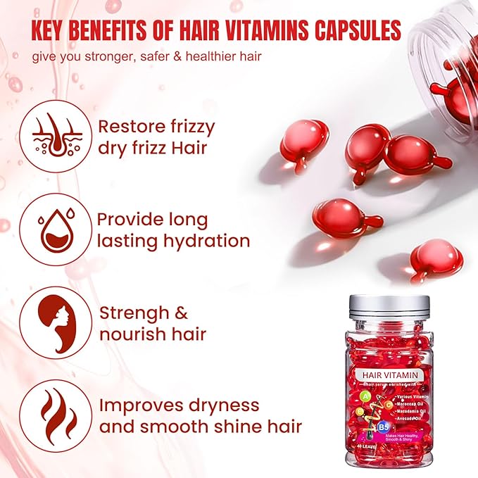 No Rinse Hair Treatment Serum, Hair Vitamin Serum Oil Capsules, Enriched with Vitamin A C E B5, Moroccan Avocado Oil for Hair Repair, Moisturizing, Conditioner for Women & Men